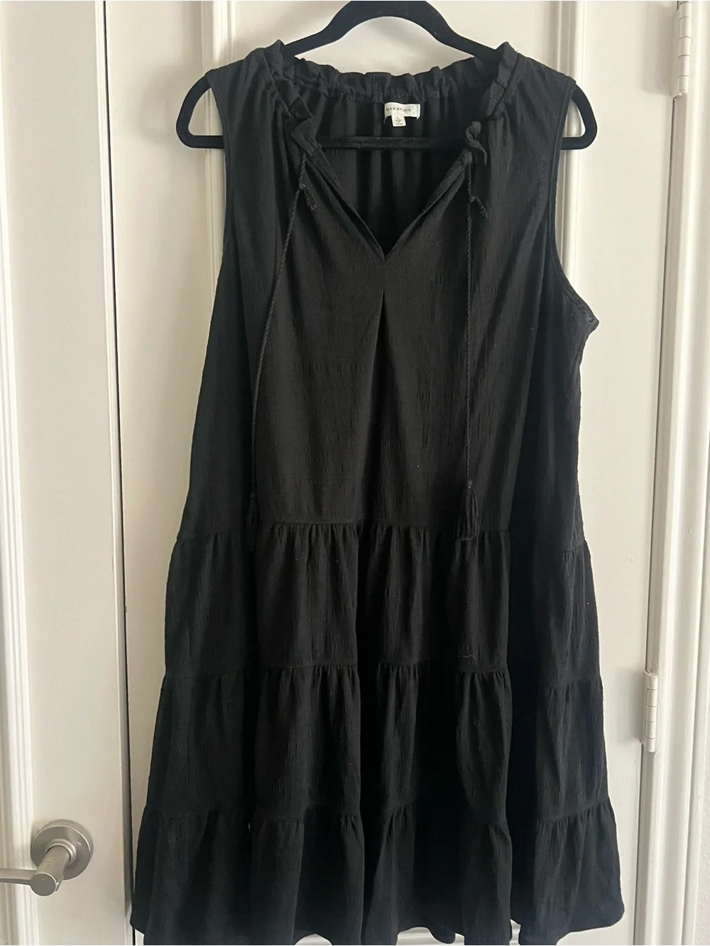 Max Studio Black Sleeveless Tiered Dress with Tie Detail - Picture 1 of 3